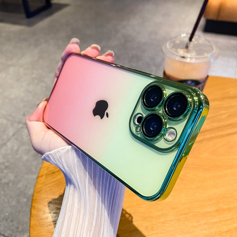 Ultra Thin Luxury Plating Gradient Transparent Case For iPhone 14 13 - theroxymob