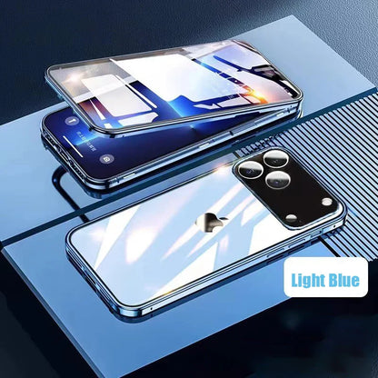 360 ° Full Protection Metal Magnetic Double-Sided Glass Snap Lock Phone Case For iPhone 17 / 16 / 15 / 14