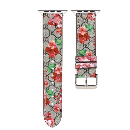 Luxury GG Leather Brown Flower Strap for Apple Watch