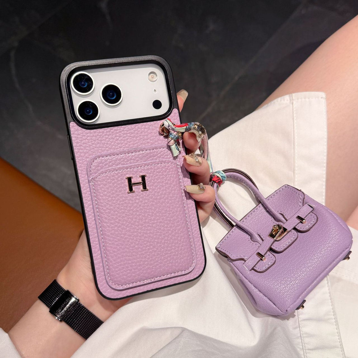 HRM Leather Case with Mini Handbag Charm