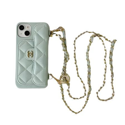 Card Bag Leather Case with Chain For iPhone 16 / 15 / 14