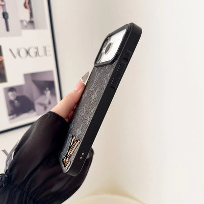 Luxury LV Leathe with Black Logo Phone Case for iPhone 12-18 Pro & Pro Max