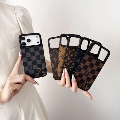 Luxury LV Leathe with Black Logo Phone Case for iPhone 12-18 Pro & Pro Max