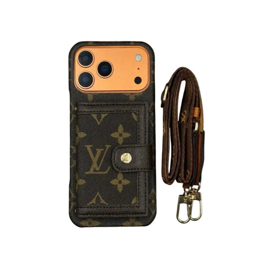 Lv Leather Card Holder Phone Case For iPhone 12-17 Series