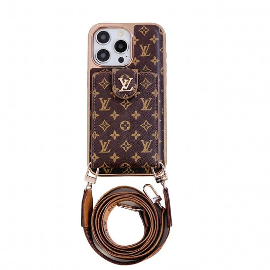 LUXURY ELECTROPLATING MONOGRAM CARD HOLDER CROSSBODY IPHONE CASE