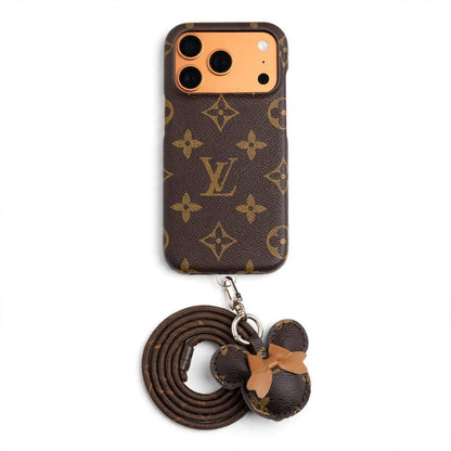 Luxury Monogram Case with Bow Charm & Wrist Lanyard
