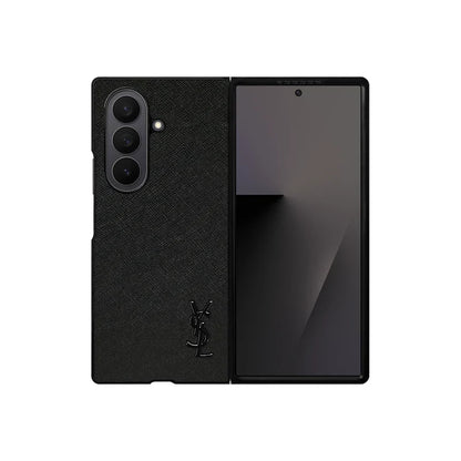 Luxury YSL Leather Case Black for Samsung Galaxy Z Fold & Z Flip Series