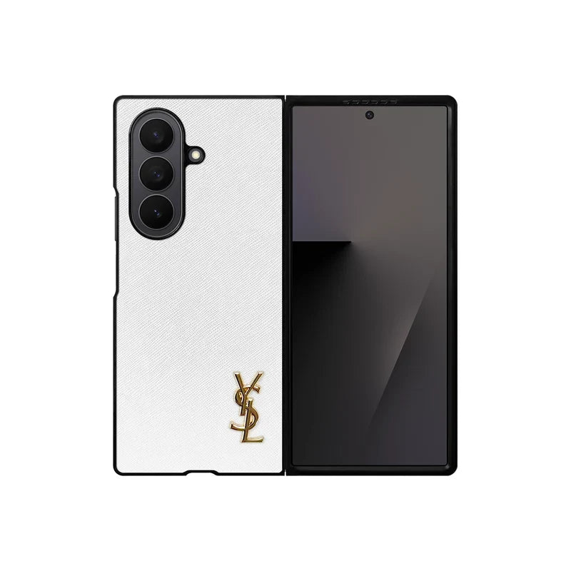 Luxury YSL Leather Case White for Samsung Galaxy Z Fold & Z Flip Series