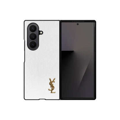 Luxury YSL Leather Case White for Samsung Galaxy Z Fold & Z Flip Series
