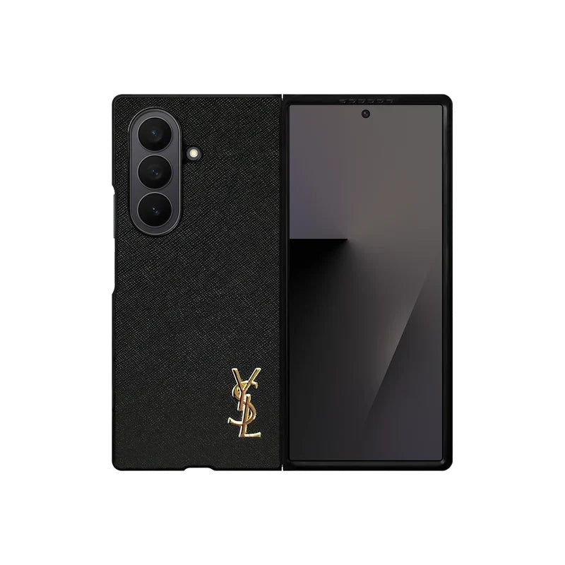 Luxury YSL Leather Case Black for Samsung Galaxy Z Fold & Z Flip Series
