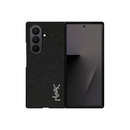 Luxury YSL Leather Case Black for Samsung Galaxy Z Fold & Z Flip Series