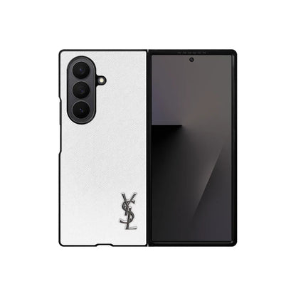 Luxury YSL Leather Case White for Samsung Galaxy Z Fold & Z Flip Series