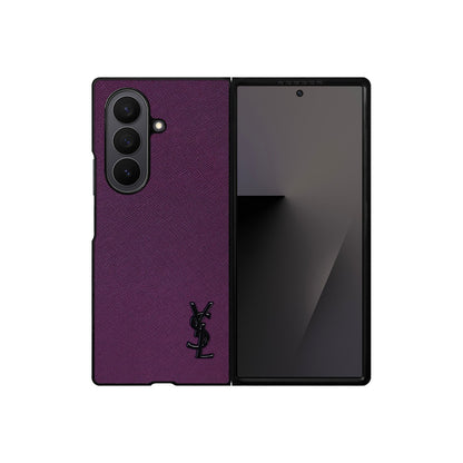 Luxury YSL Leather Case Purple for Samsung Galaxy Z Fold & Z Flip Series