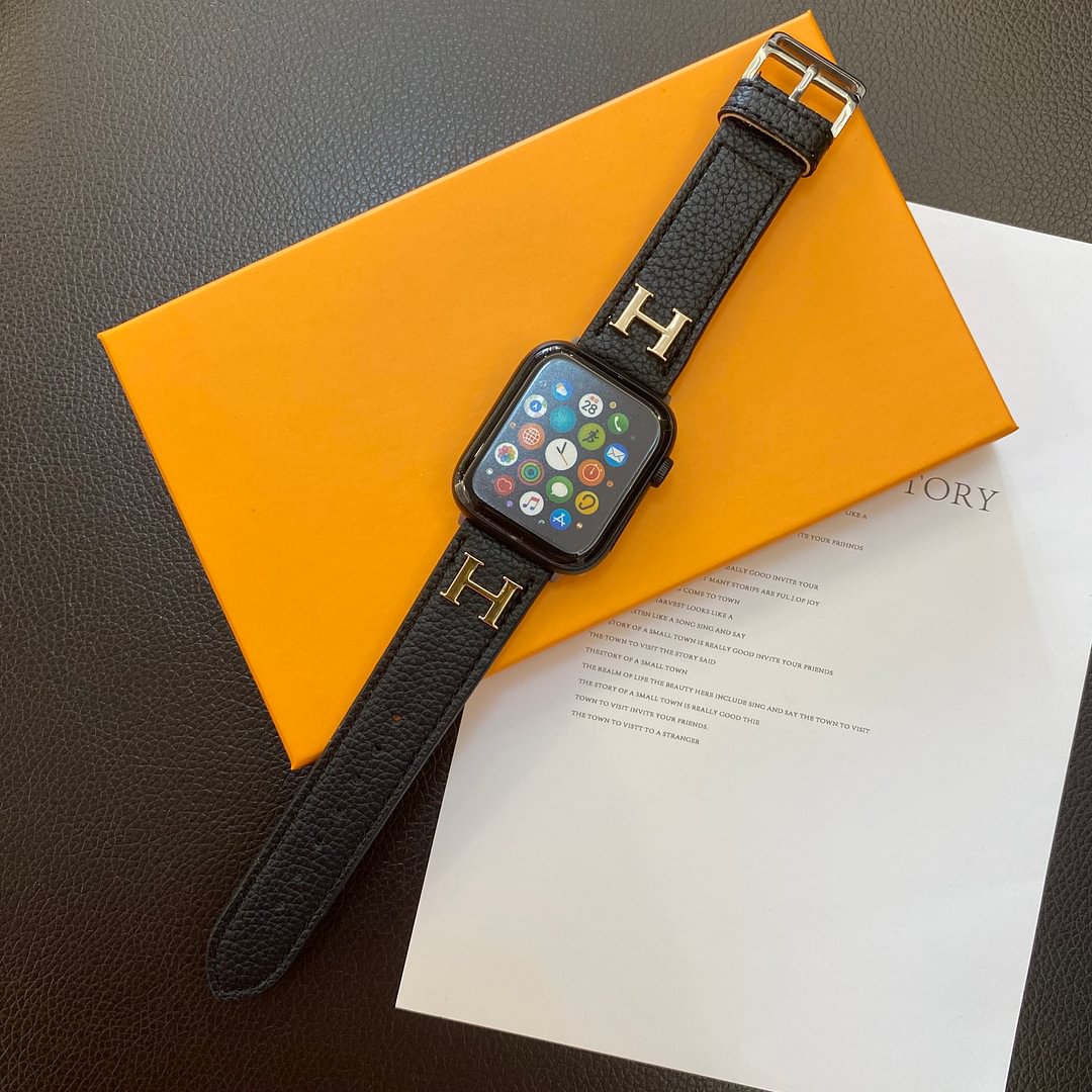 Genuine Lychee Pattern Leather Apple Watch Strap