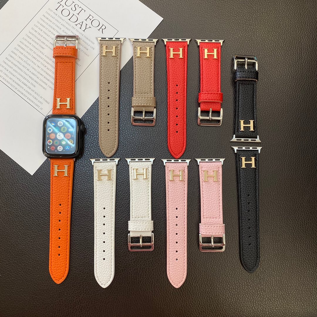 Genuine Lychee Pattern Leather Apple Watch Strap