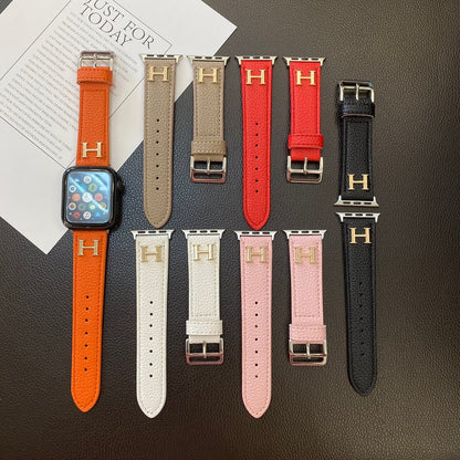 Genuine Lychee Pattern Leather Apple Watch Strap