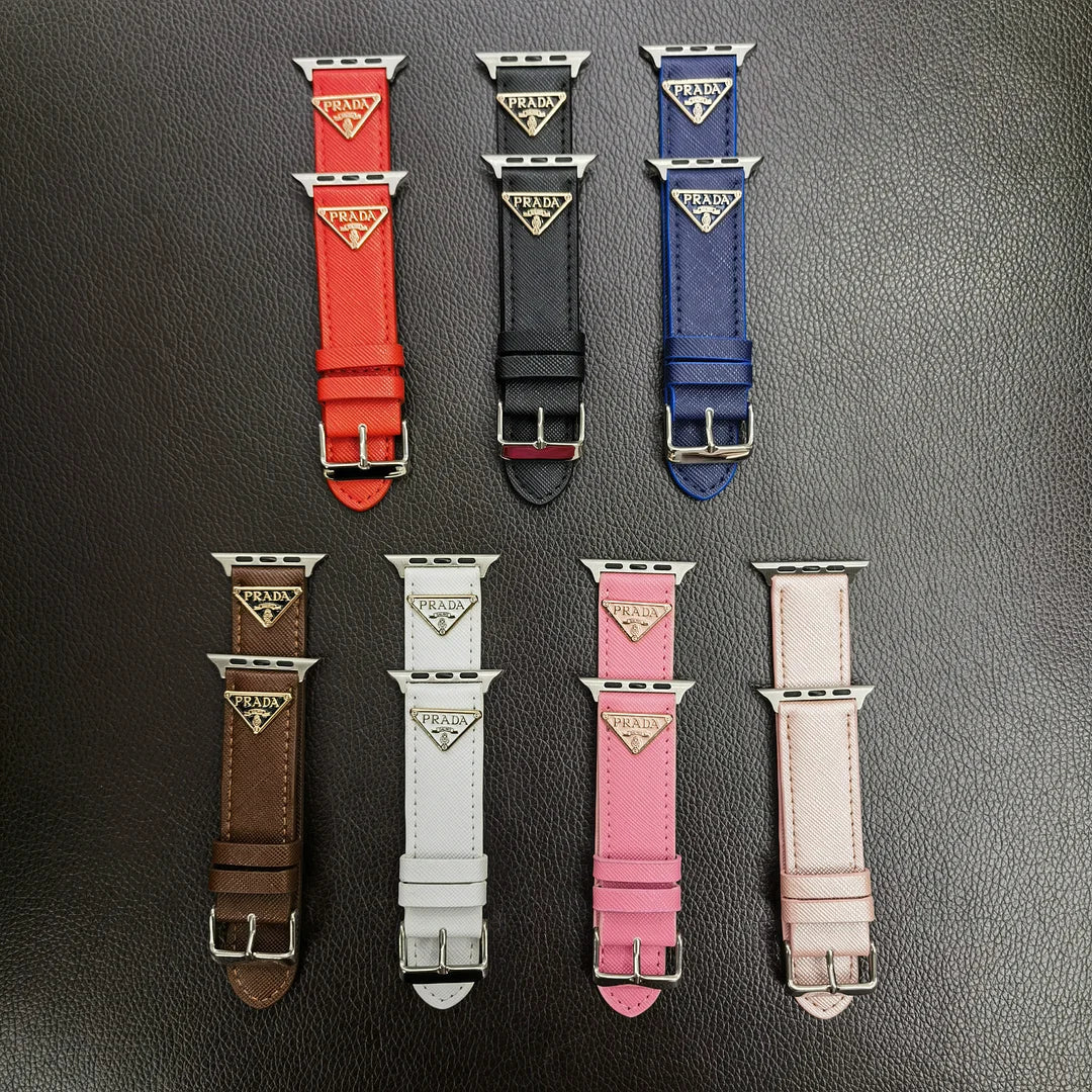 Classic Double Triangle Monogram Label Leather Apple Watch Band