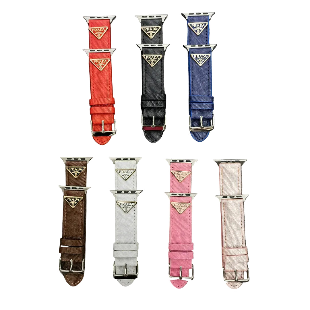 Double Triangle Monogram Label Leather Apple Watch Band