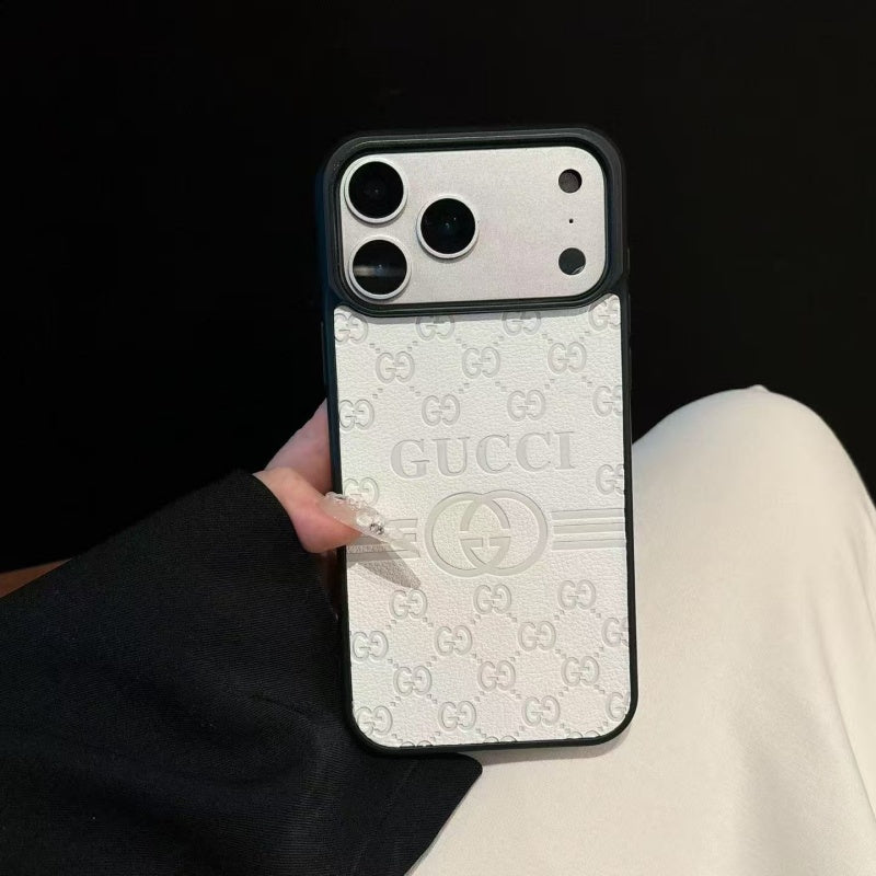 Gucci-Inspired GG Monogram Phone Case – Premium Leather Texture Slim Fit Bumper Case