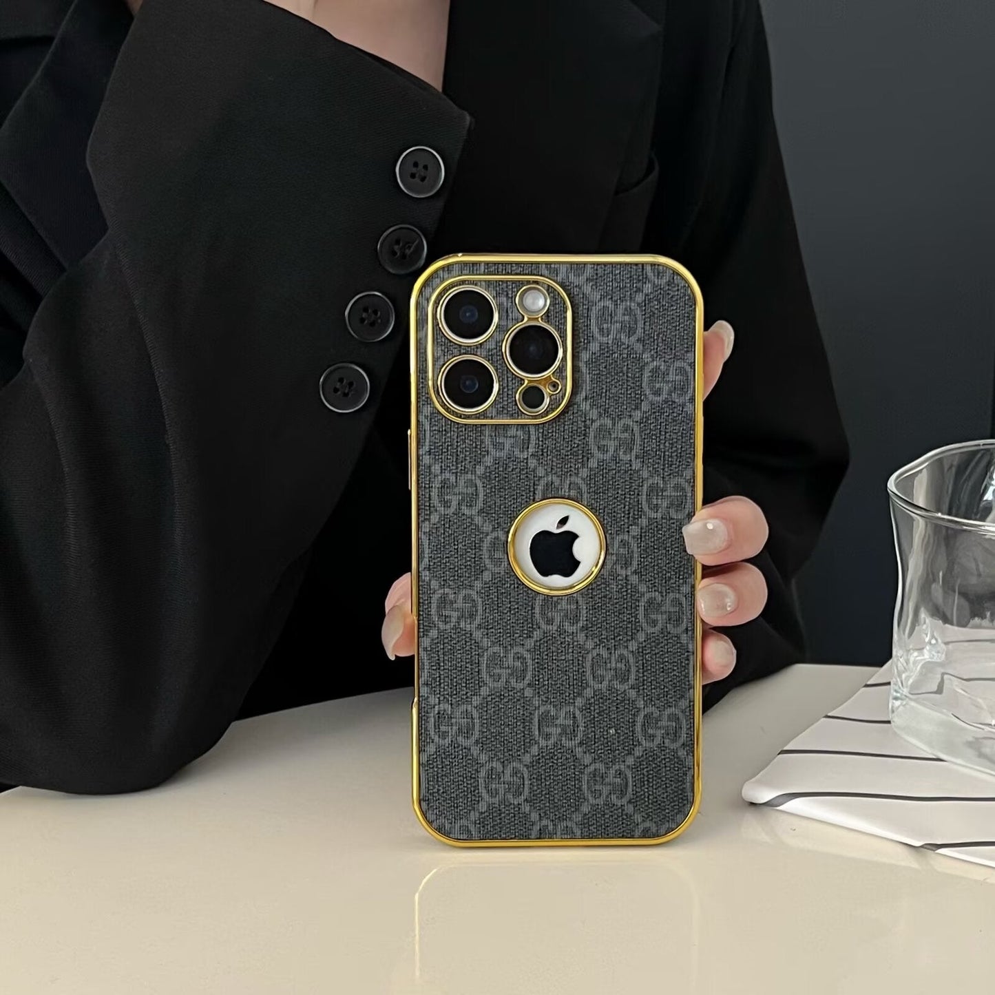High Quality Electroplated Frame Ophidia GG Leather Apple iPhone Case