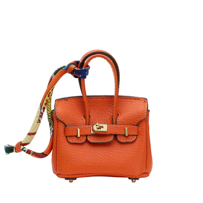 Mini Birkin Faux Leather Bag For Airpods Charm with Scarf Detail Roxy New