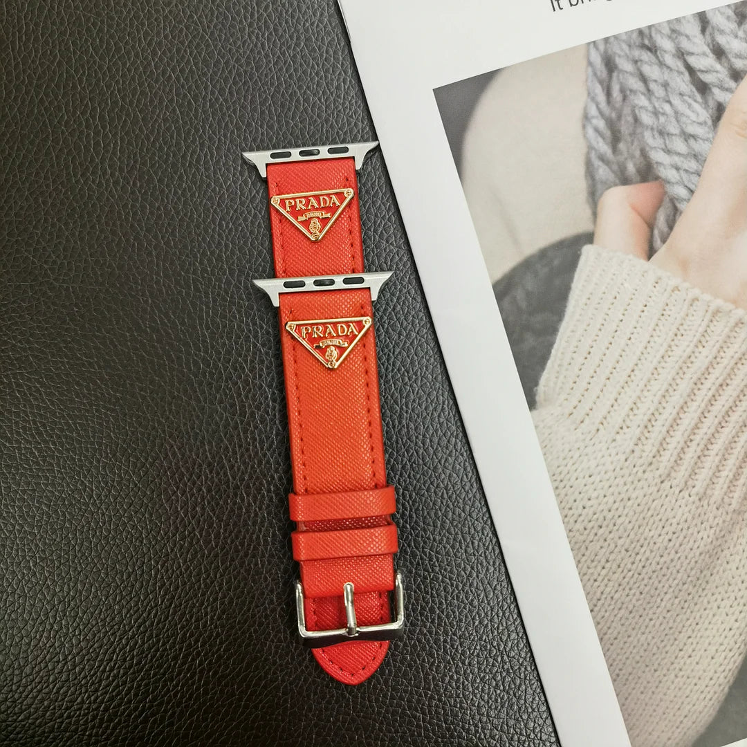 Classic Double Triangle Monogram Label Leather Apple Watch Band