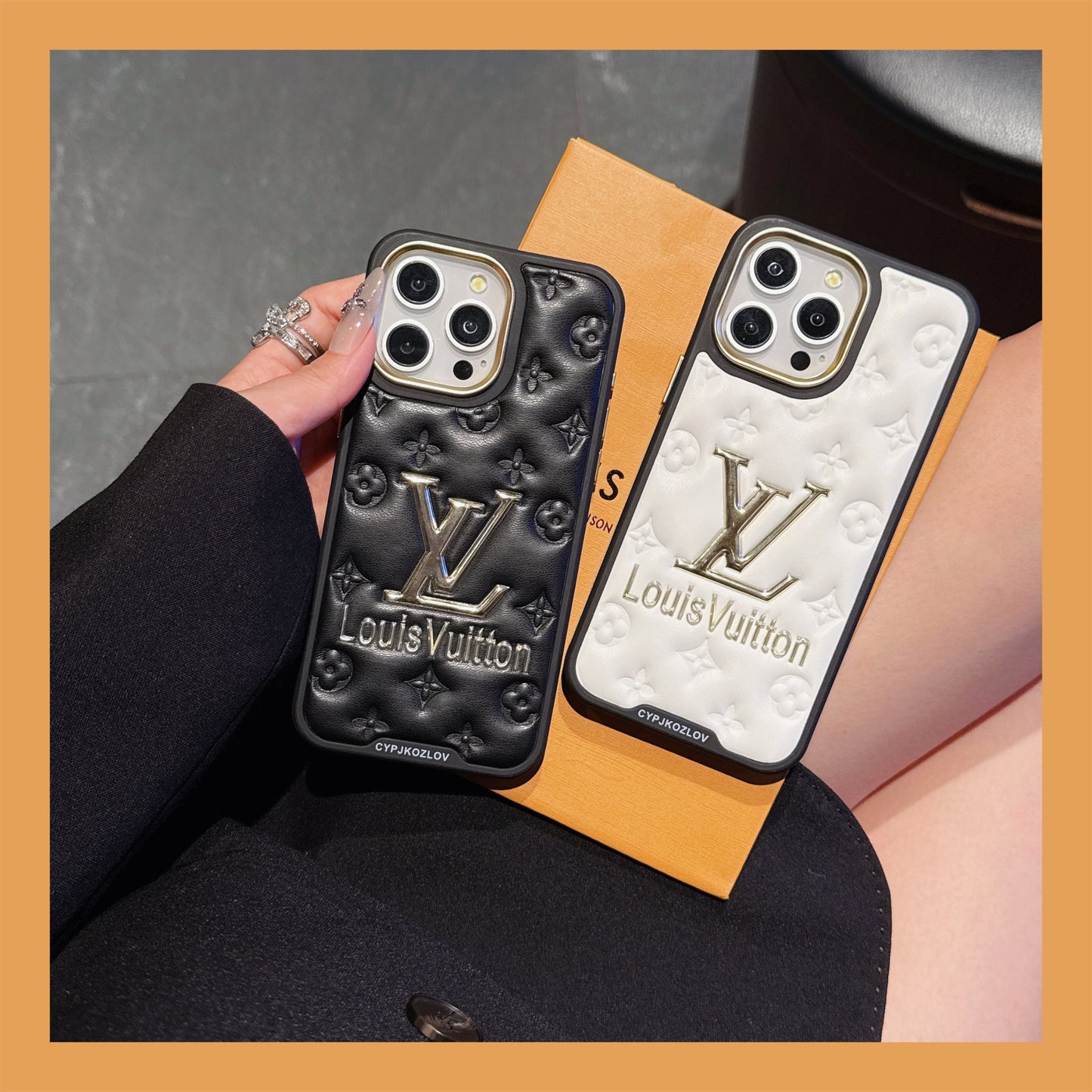 Finest Electroplated Classic Monogram Embossed Leather iPhone Case