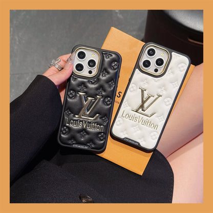 Finest Electroplated Classic Monogram Embossed Leather iPhone Case
