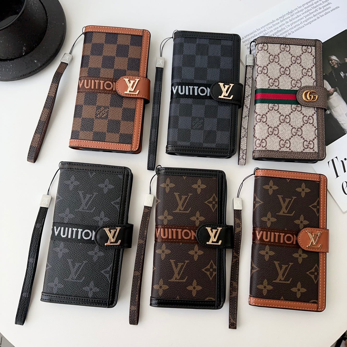 Premium Genuine Leather Canvas Wallet Card Holder iPhone 16 / 15 / 14 Case