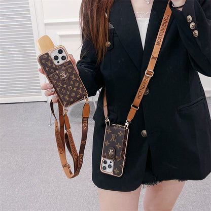 LUXURY ELECTROPLATING MONOGRAM CARD HOLDER CROSSBODY IPHONE CASE theroxymob