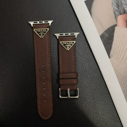 Classic Double Triangle Monogram Label Leather Apple Watch Band