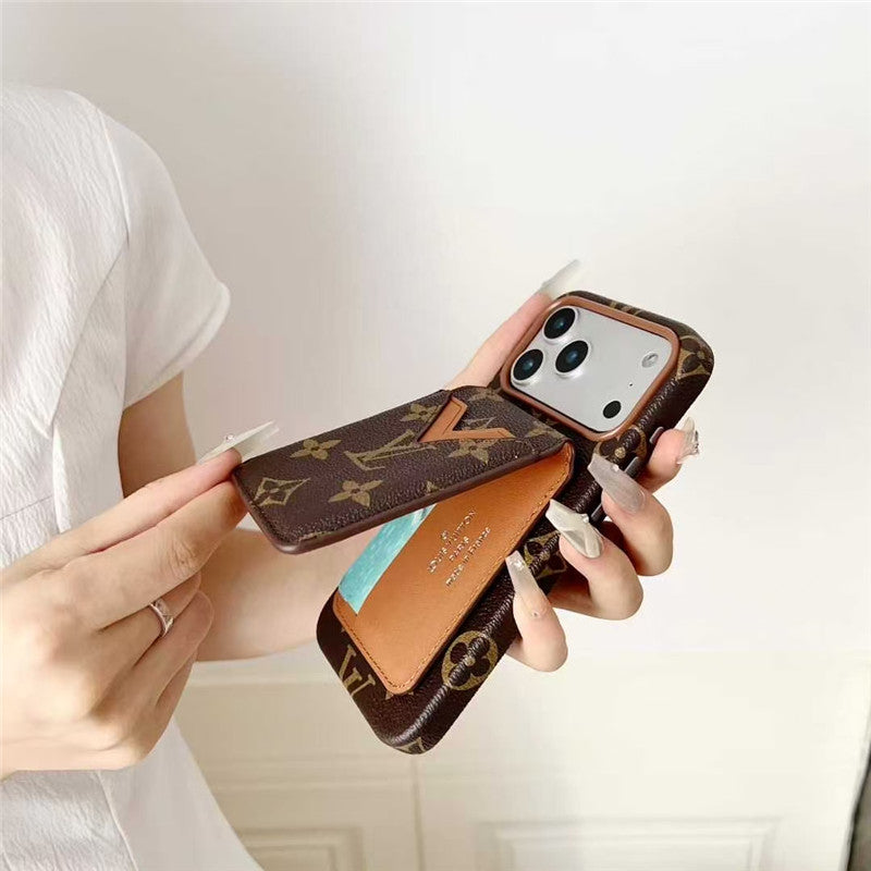 Lv Leather Card Holder Phone Case For iPhone 13-18 Pro & Pro Max