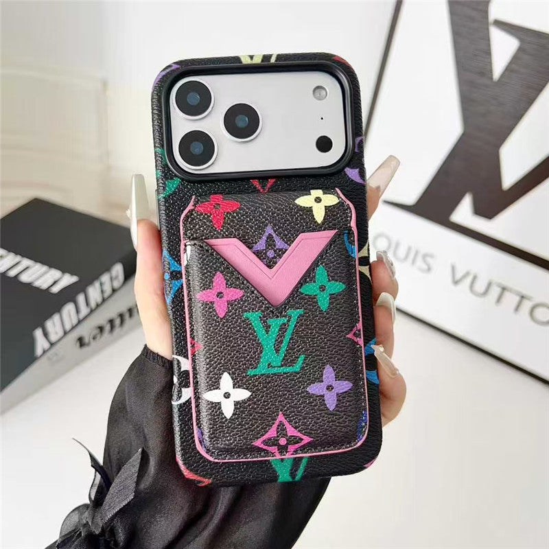 Lv Leather Card Holder Phone Case For iPhone 13-18 Pro & Pro Max