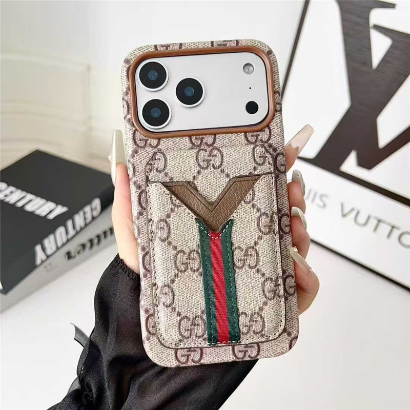 Lv Leather Card Holder Phone Case For iPhone 17 / 16 / 15 / 14/ 13