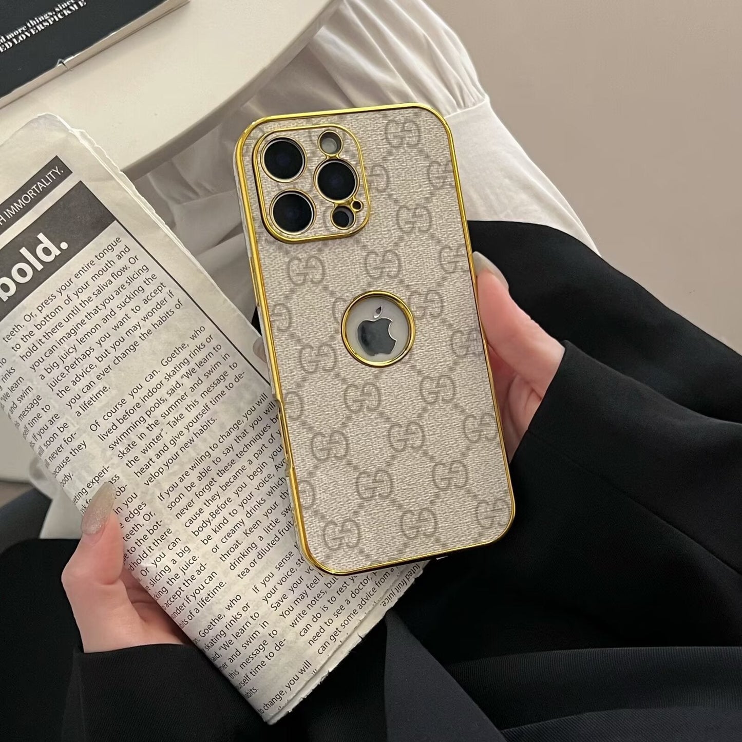 High Quality Electroplated Frame Ophidia GG Leather Apple iPhone Case