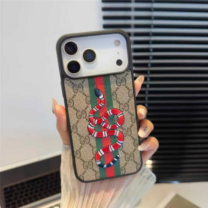 GG Bee or Snake Motif Leather Case for iPhone 12-18