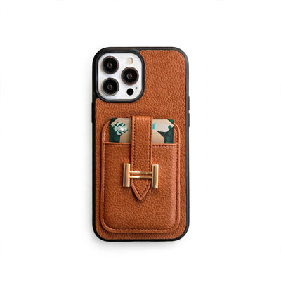 HRM Textured Leather Pocket Case with H Clasp