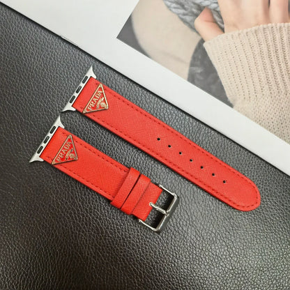 Classic Double Triangle Monogram Label Leather Apple Watch Band