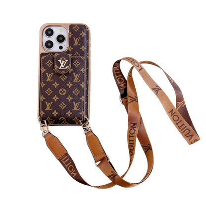 LUXURY ELECTROPLATING MONOGRAM CARD HOLDER CROSSBODY IPHONE CASE