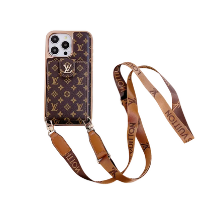 LUXURY ELECTROPLATING MONOGRAM CARD HOLDER CROSSBODY IPHONE CASE theroxymob