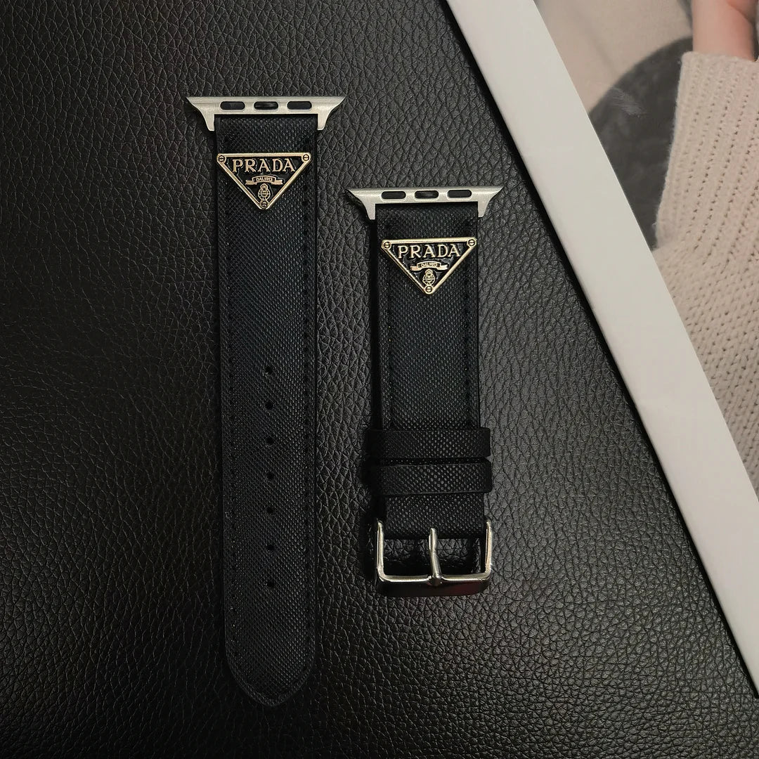 Classic Double Triangle Monogram Label Leather Apple Watch Band