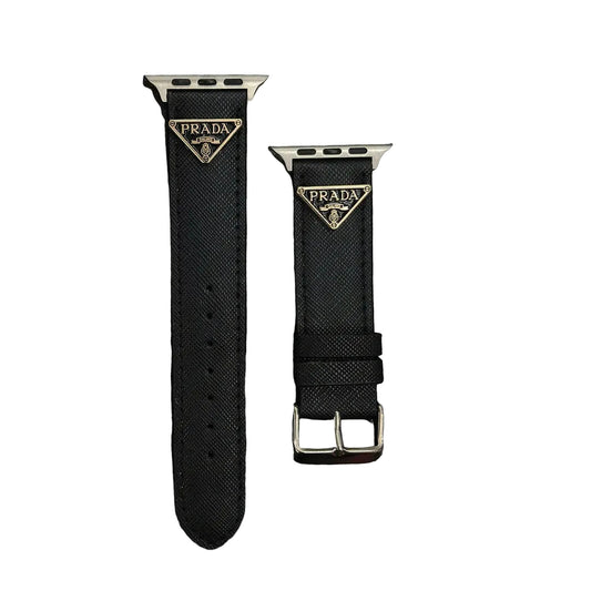 Double Triangle Monogram Label Leather Apple Watch Band