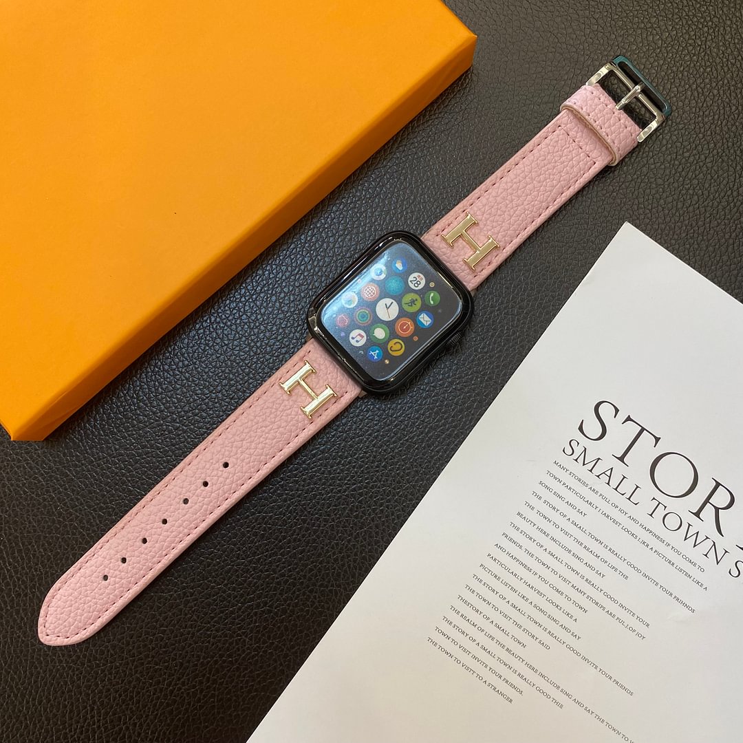 Genuine Lychee Pattern Leather Apple Watch Strap