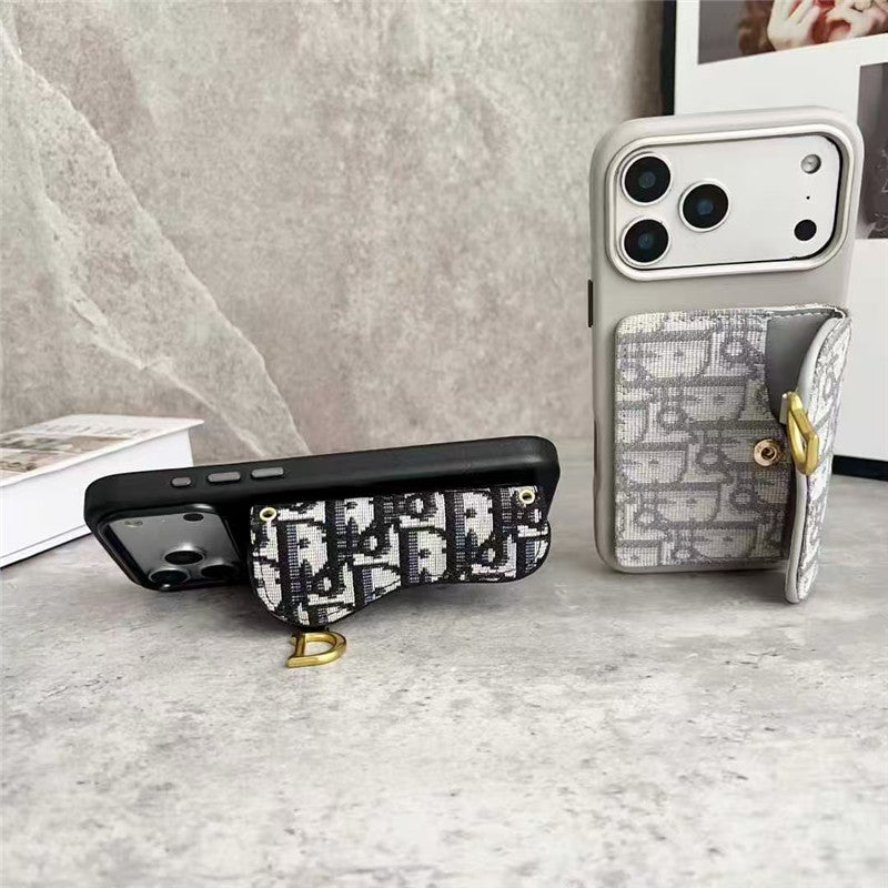 Dior Leather Phone Case With Card Holder For iPhone 18 / 17/ 16 / 15/ 14 / 13
