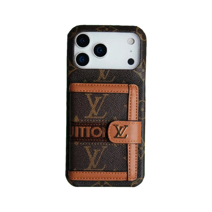 Luxury Embroidered Case with Card Holder & Strap for iPhone 13–18 Pro Max