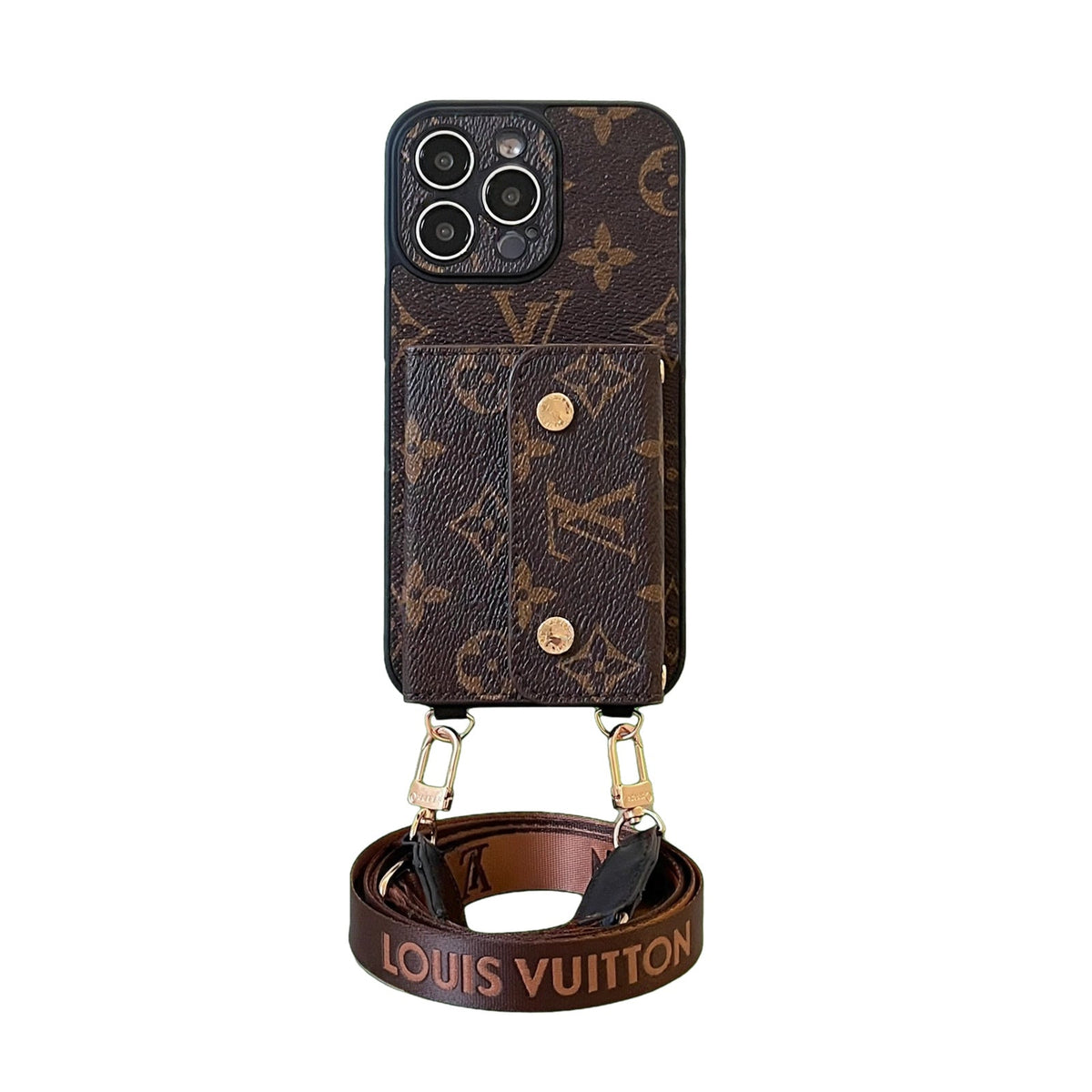 Lou Card Bag Chain Brown Phone Case with Strap for iPhone 12-18 Pro & Pro Max