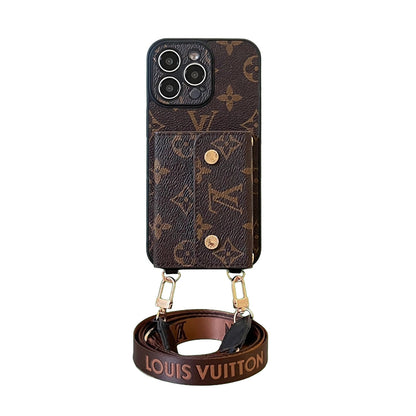 Lou Card Bag Chain Brown Phone Case with Strap for iPhone 12-18 Pro & Pro Max