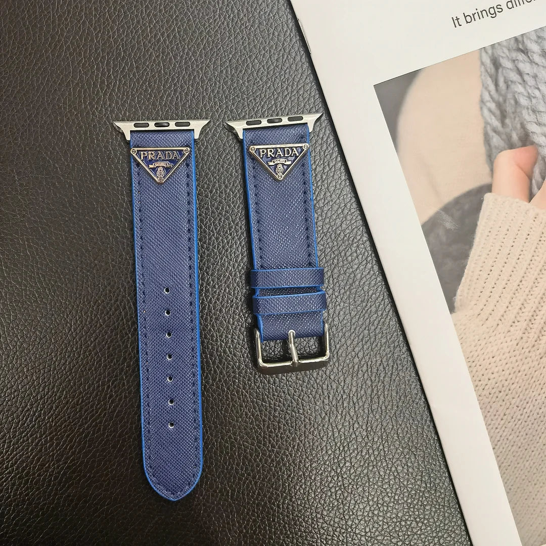 Classic Double Triangle Monogram Label Leather Apple Watch Band