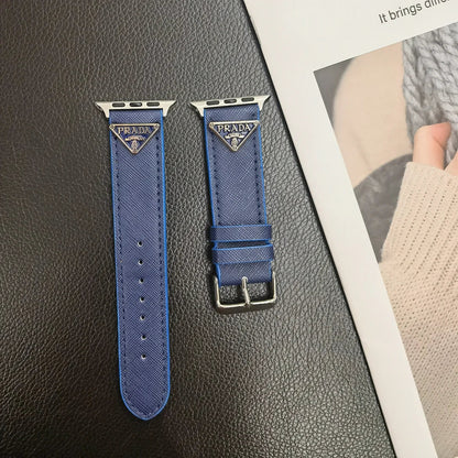 Classic Double Triangle Monogram Label Leather Apple Watch Band