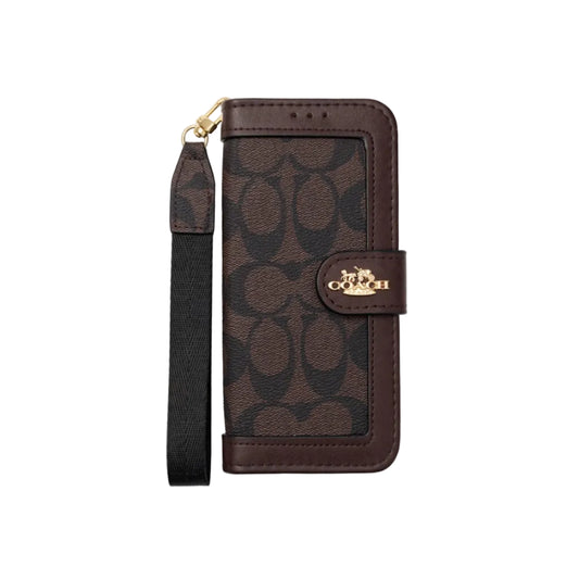 Luxury Monogram Canvas Wallet Case for iPhone 12-17 Detachable Wristlet & Card Holder